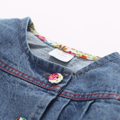 Fashion Children Baby Floral Button Patchwork Denim Blue Long Jacket For kids Girls