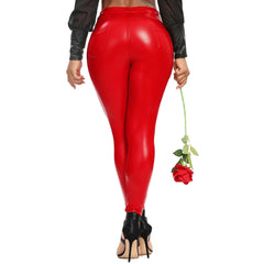 Winter Black Leather Leggings Women Skinny Push Up High Waist Legging Pockets