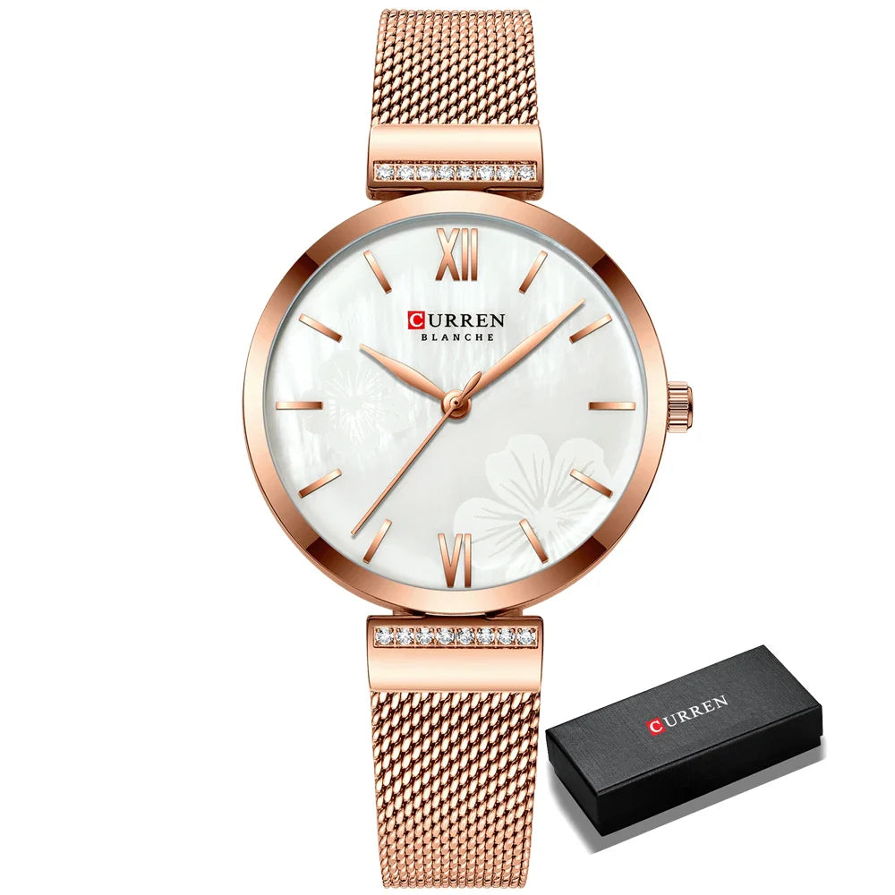 CURREN Fashion Watch for Women Luxury Quartz Gold Elegant Bracelet Wristwatch Female Clock Ladies Dress Stainless Steel