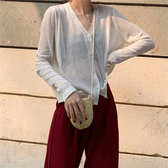 Cardigan Shirt Women Tops Korean Long Sleeve Cardigan Summer Tops V Neck