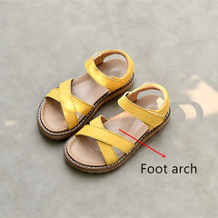 Real Leather Girls Roman Sandals Foot Arch Sole Baby Boys Garden Shoes