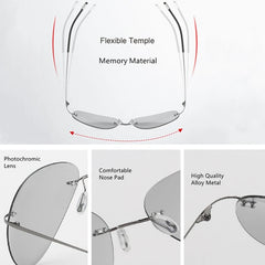 Sunglasses Men Vintage Ultralight Brand Designer Frameless Grey Photochromic