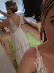 White Bridesmaid Dresses: Beach Wedding Dress Side Split Top Lace Boho Bride Dress