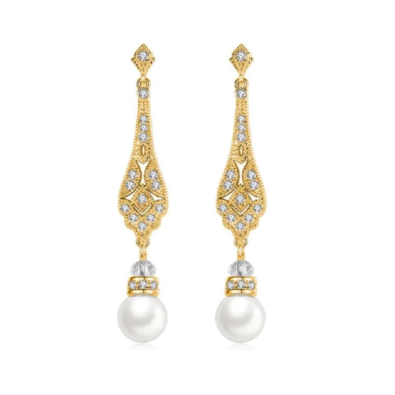SLBRIDAL Pave Setting Fashion CZ Crystal Pearl Women Girls Earring AAA Grade Cubic Zircon Earring Bridal Wedding Dangle Earring