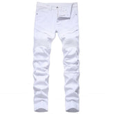 Men White Skinny Jeans Plus Size 28-42 European American Slim Fit Fold