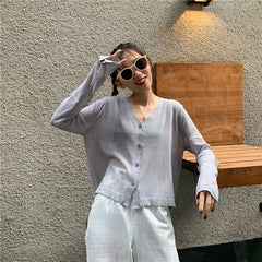 Cardigan Shirt Women Tops Korean Long Sleeve Cardigan Summer Tops V Neck