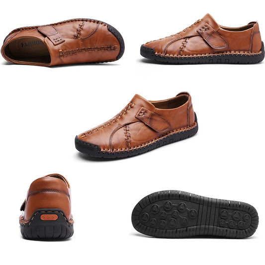 Leather Men Casual Shoes Handmade Moccasins Luxury Brand Rubber Sole Mens