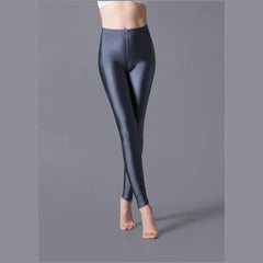 Women Shiny Pants Leggings Solid Color Fluorescent Spandex