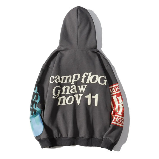 Graffiti Letter Foam Fleece Baggy Sweatshirts Men's Oversized High Street Casual Hoody