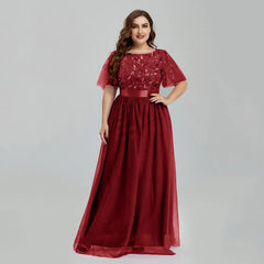 Homecoming Dresses: Women's Plus Size Mesh A-Line Sequin Embroidery Evening Dress