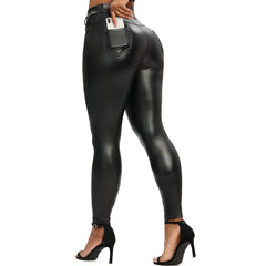 Winter Black Leather Leggings Women Skinny Push Up High Waist Legging Pockets