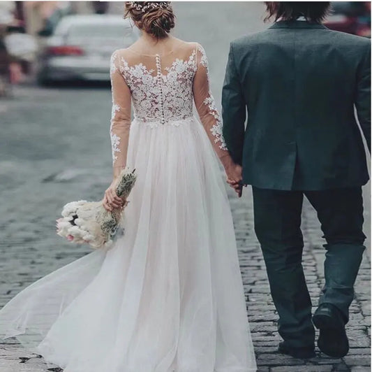 White Bridesmaid Dresses: Lace Long Sleeves Robe De Mariee Vestido Wedding Dress