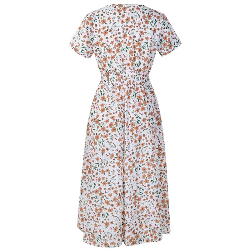 Smocked midi dress with puff sleeves