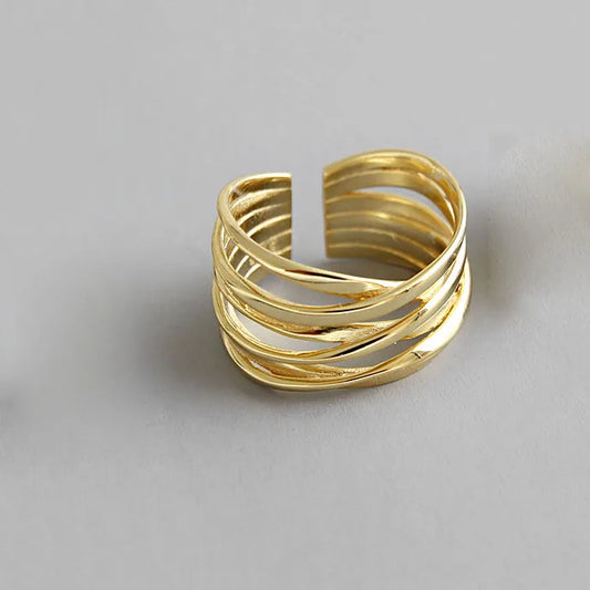 Silver Color Rings Creative Multilayer Winding Line Geometric Handmade