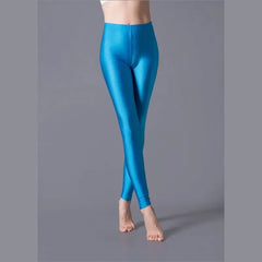 Women Shiny Pants Leggings Solid Color Fluorescent Spandex