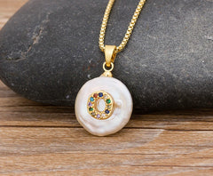 Fashion Initial Alphabet A-Z Letters Natural Freshwater Pearl Pendant Necklace