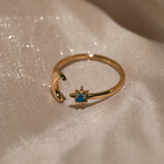 Zircon Moon Star Rings For Women Stainless Steel Glowing Moon Star Adjustable Finger