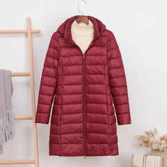 5XL 4XL Hat Detachable Thick Long Down Jacket Women Winter Ultra Light Down Jacket