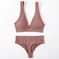 Seamless Underwear Set Women Sport Lingerie Set Wireless Deep V Bra