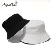 Black Solid Dots Bucket Hat Two Side Wear Unisex Simple Bob Caps Hip Hop Gorros Men
