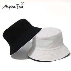 Black Solid Dots Bucket Hat Two Side Wear Unisex Simple Bob Caps Hip Hop Gorros Men
