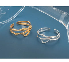 Silver Color Irregular Hollow Double Line Geometric Ring Female Simple Unique Design