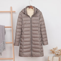 5XL 4XL Hat Detachable Thick Long Down Jacket Women Winter Ultra Light Down Jacket
