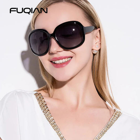FUQIAN Brand Design Elegant Polarized Oversized Round Sunglasses Women Simple Fashion Big Plastic Ladies Sun Glasses UV400