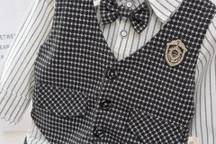 Children Kids Gentleman Clothing Suit Birthday Wedding Party Elegant Set Baby Boy Casual Wear Striped Shirt Vest Pants Costume