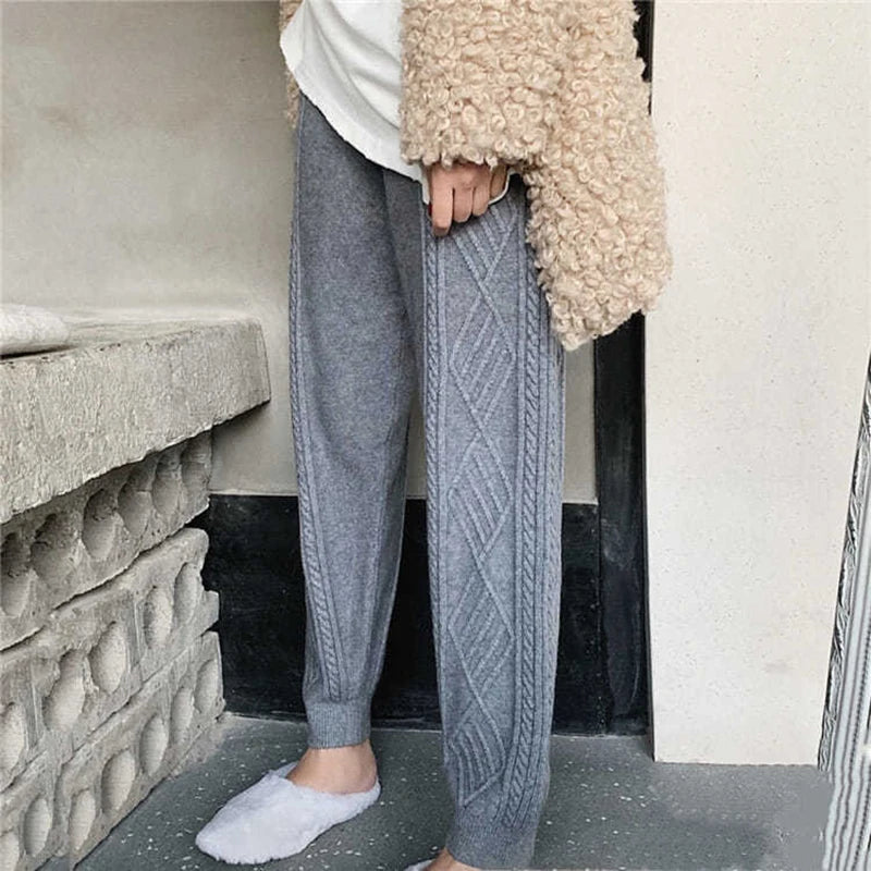 Winter Soft Knitted Sweatpants Women's Casual High Waist Harem Ankle-length Pants
