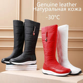 Women Knee High Boots Waterproof Leather Thigh Snow Boots