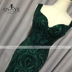 Evening wear Dresses: Green Sequined Long Mermaid Prom Dress