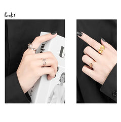 Silver Color Irregular Hollow Double Line Geometric Ring Female Simple Unique Design