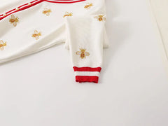 Fashion Designer Bee Embroidery Cardigan Long Sleeve Single Breasted