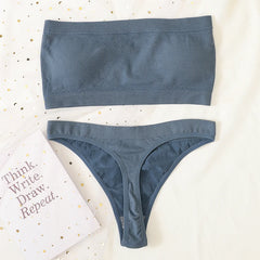 Women Bra Set Strapless Seamless Underwear Push Up Bra High Waist Thong