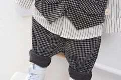Children Kids Gentleman Clothing Suit Birthday Wedding Party Elegant Set Baby Boy Casual Wear Striped Shirt Vest Pants Costume