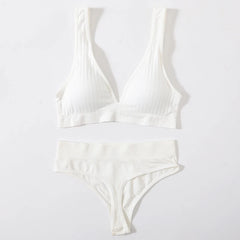 Seamless Underwear Set Women Sport Lingerie Set Wireless Deep V Bra