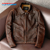 Men Leather Jacket Swallow Tailed Vintage Motorcycle Top Cowhide Coat