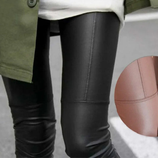 Women Spring Summer Leggings Outerwear Stitching Matte Imitation Leather