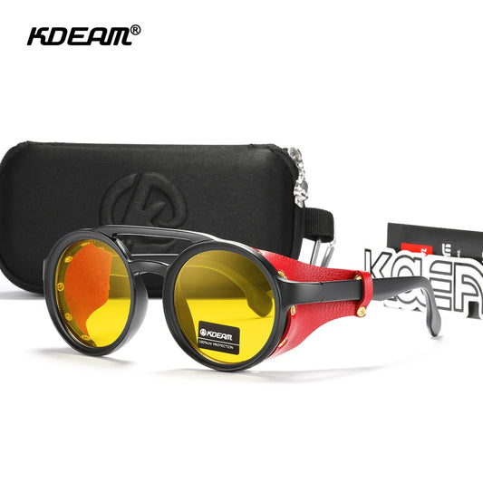 Sunglasses Men Women Leather Shield Sunglasses Twin Bridge Designed