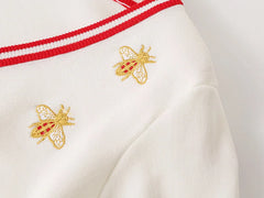 Fashion Designer Bee Embroidery Cardigan Long Sleeve Single Breasted