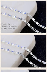 925 Sterling Silver 16/18/20/22/24/26/28/30 Inch 2mm Charm Chain Necklace