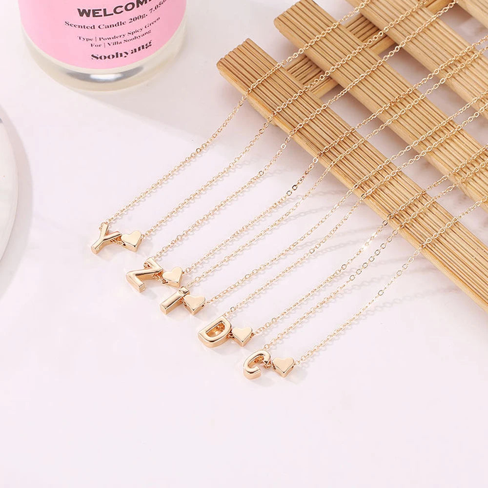 Tiny Heart Dainty Initial Necklace Gold Silver Color Letter Name Choker For Women