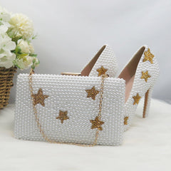 Matching Shoes and Bags: Gold Star Women Wedding Shoes With Matching Bag Bride