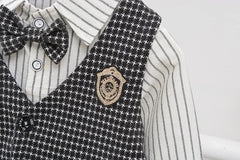 Children Kids Gentleman Clothing Suit Birthday Wedding Party Elegant Set Baby Boy Casual Wear Striped Shirt Vest Pants Costume