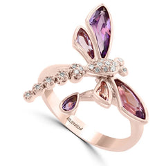 Women Ladies Ring Romantic Beautiful Lovely Dragonfly Insect Rose Gold Color