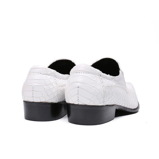 Spring High Quality White Snake Skin Slip On Men Dress Shoes Genuine Leather Party