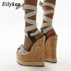 Solid White Platform Wedges Sandals Women Fashion High Heels Ankle