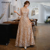 Homecoming Dresses: Evening Dress Banquet Elegant Gold Half Sleeved Party Prom Gown