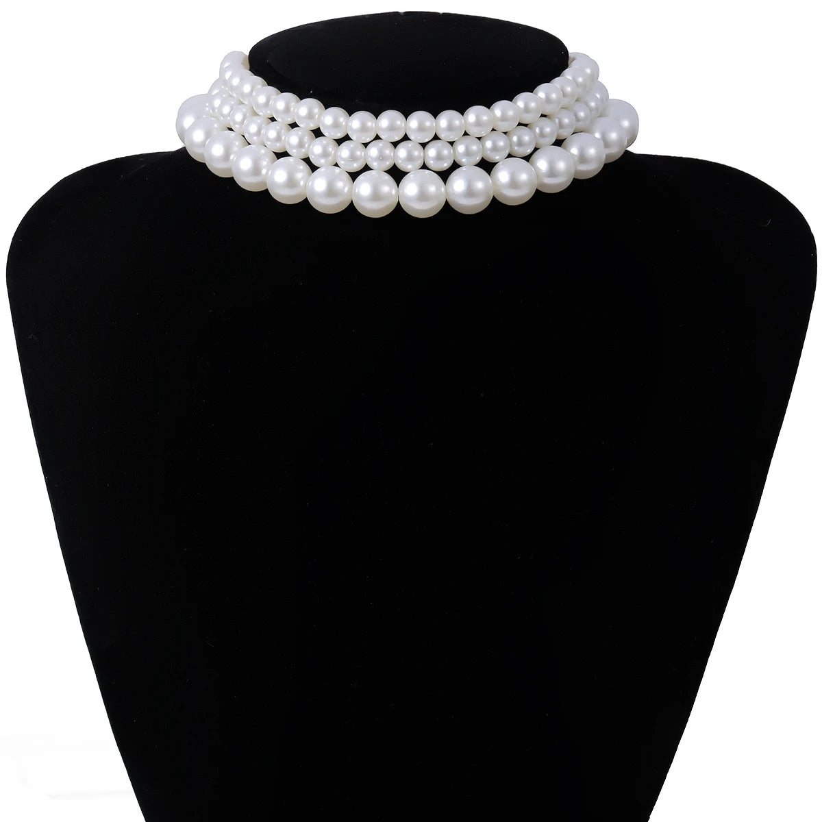Multi-Layer White Imitation Pearl Necklace Bead Chain Punk Ladies Wedding Short